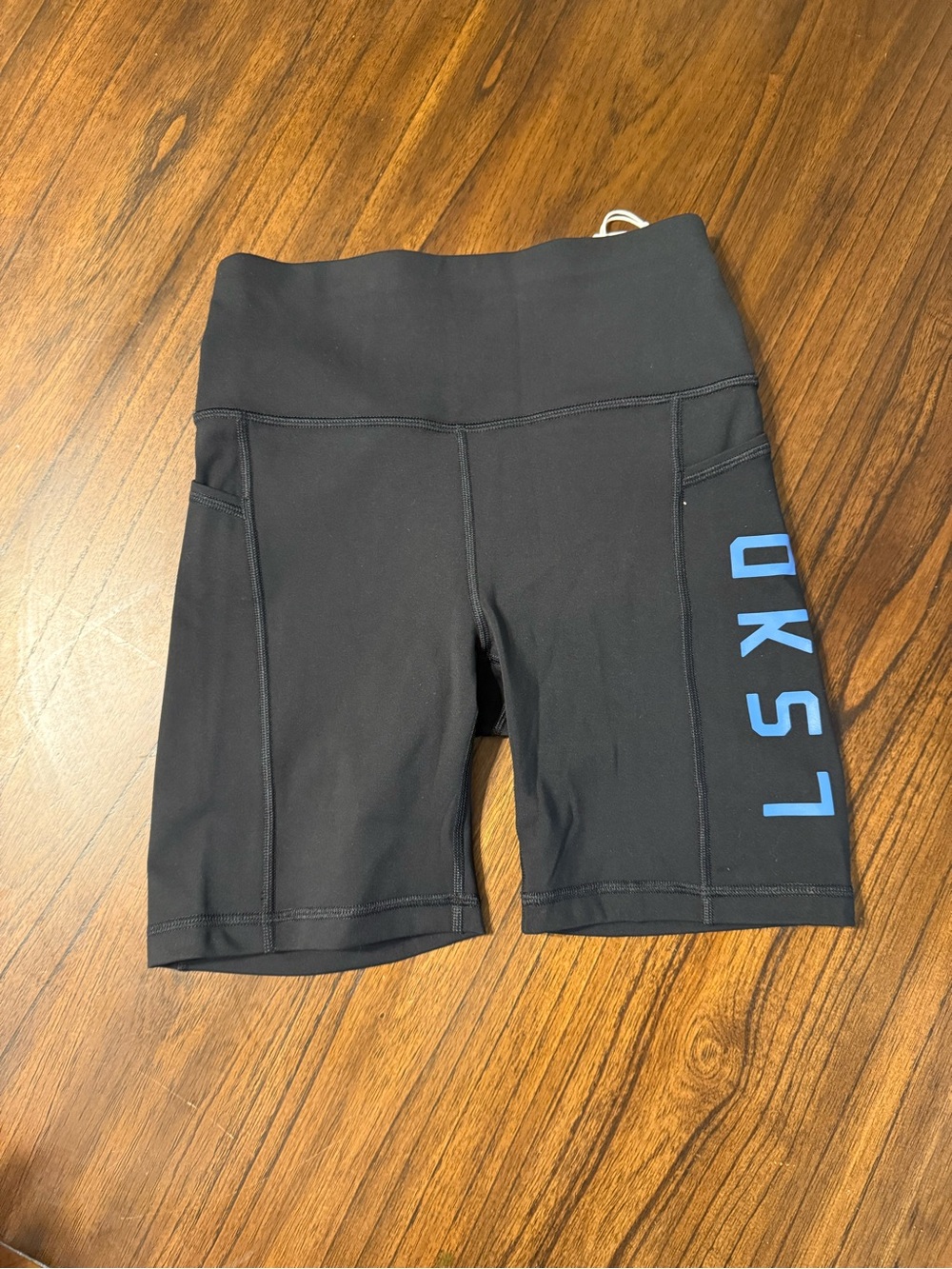 LSKD Black Women's High-Waist Bike Shorts with Blue Side Logo
